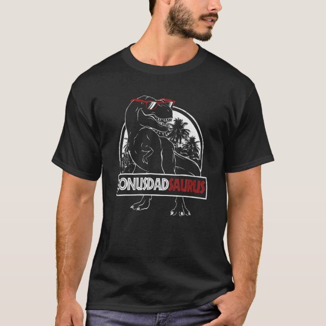 Camiseta Mens Bonusdadsaurus Dinosaur Pai Bonus Pai Sauru (Frente)