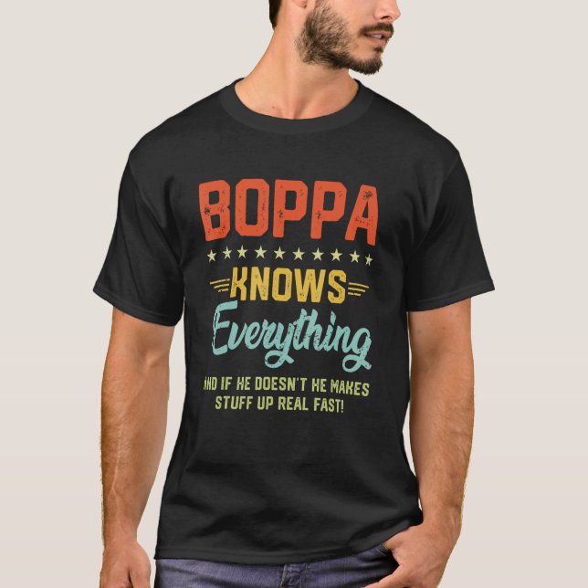 Camiseta Mens Boppa Knows Everything  Grandpa Fathers Jokes (Frente)