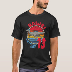 Camiseta Mens Boy 13 Birthday I Rawr! Velociraptor I Fami