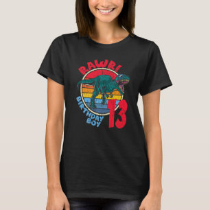 Camiseta Mens Boy 13 Birthday Rawr Tyrannosaurus Rex I Fa