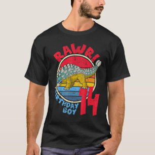 Camiseta Mens Boy 14 Birthday I Rawr! Ankylosaurus I Fami