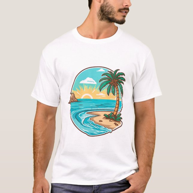 Camiseta mens brancos da praia (Frente)