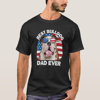 Camiseta Mens Bulldog Pai Americano Flag English Buldog Do