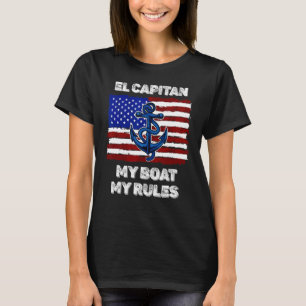 Camiseta Mens Capitan My Boat My Rules Pontoon American Fla