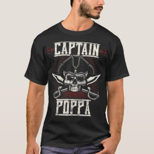 Camiseta Mens Captain Poppa Pirate Skull Funny Grandpa Gran