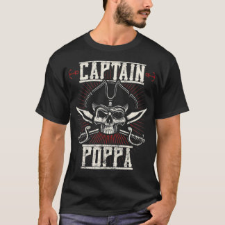 Camiseta Mens Captain Poppa Pirate Skull Funny Grandpa Gran