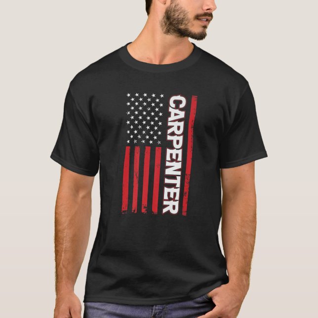 Camiseta Mens Carpenter American Flag Patriótico 4 De Julho (Frente)