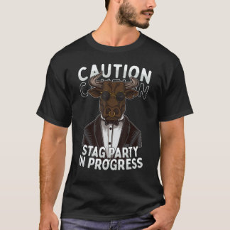 Camiseta Mens CAUTION Stag Party In Progress Bull Stag Do G