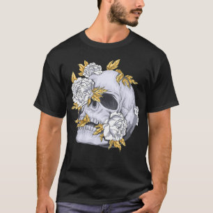 Camiseta Mens Caveira e Rosas Vida e Morte Arte Moderna Ske