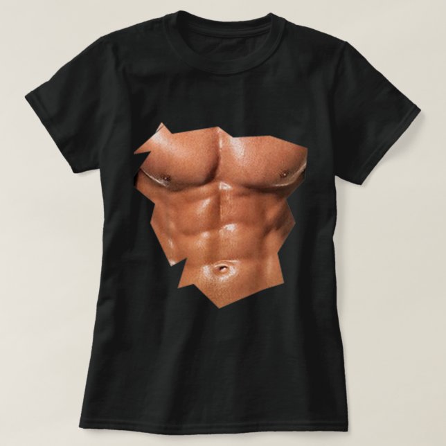 Camiseta Mens Chest Seis Pack Abs Falso Músculos Falso Abs  (Frente do Design)