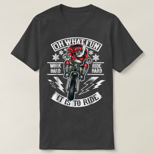 Camiseta Mens Christmas Motorcycle Papais noeis Biker oh qu (Frente do Design)