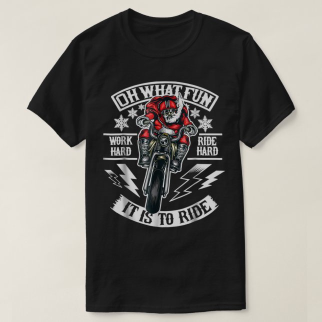 Camiseta Mens Christmas Motorcycle Papais noeis Biker oh qu (Frente do Design)