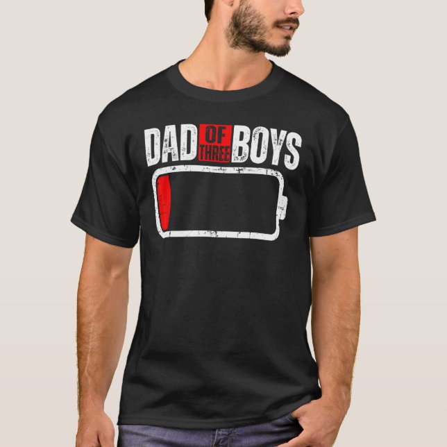 Camiseta Mens Com Baixo Consumo De Bateria Com Pai De Três  (Frente)