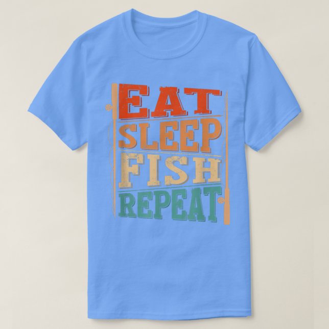Camiseta Mens Comem Repetições De Peixes Do Sono, Pescador  (Frente do Design)