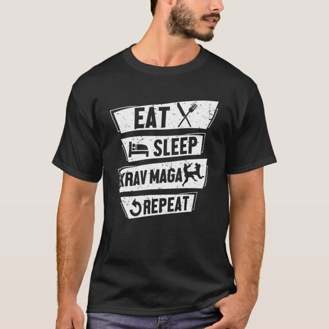 Camiseta Mens Comem Sleep Krav Maga Repete Autodefesa Israe (Frente)