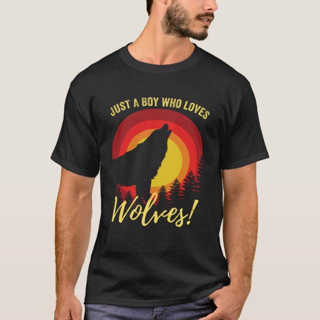 Camiseta Mens Cool Just A Boy Who Loves Wolves Boys Wolf    (Frente)