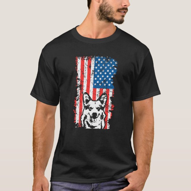 Camiseta Mens Corgi Dog American Flag 4 de julho (Frente)