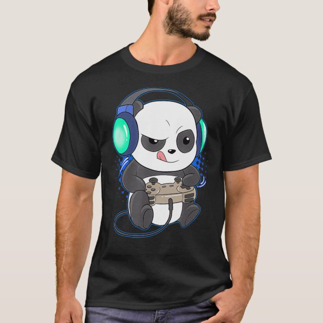 Camiseta Mens Cute Gaming Panda Video Game Computer Player  (Frente)