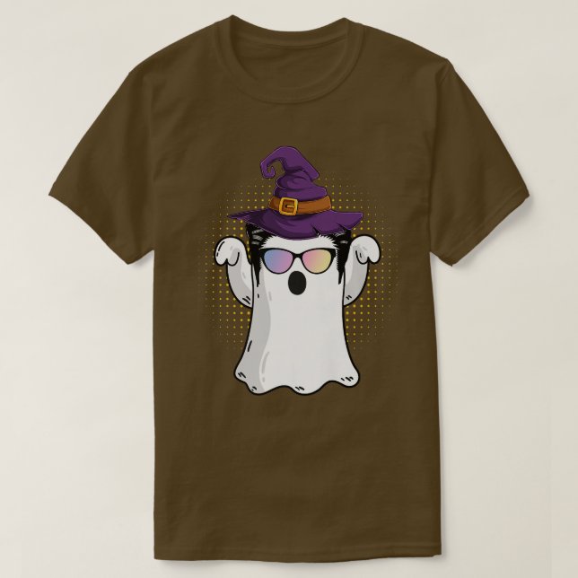Camiseta Mens Cute ghost veste que bruxa e cabelos masculin (Frente do Design)