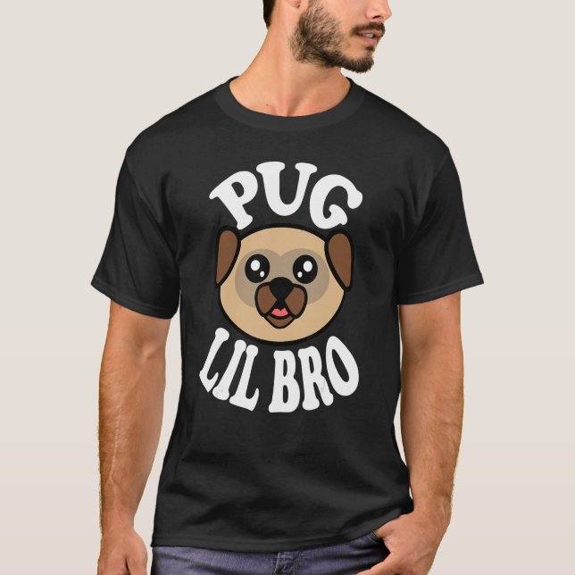 Camiseta Mens Cute Pug Lil Bro (Frente)