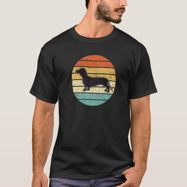 Camiseta Mens Dachshund Dog Retro Sunset (Frente)