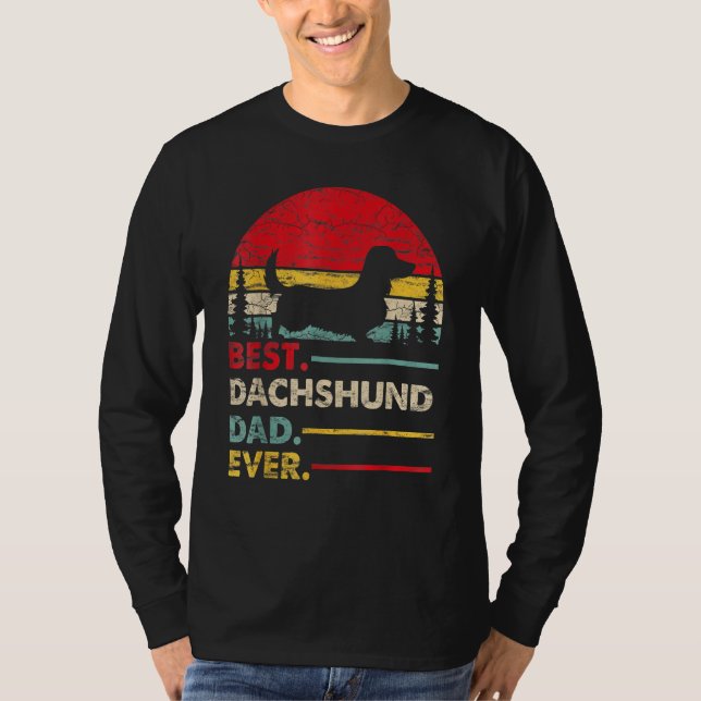 Camiseta Mens Dachshund Long Haired Best Dad Ever Dog Vinta (Frente)