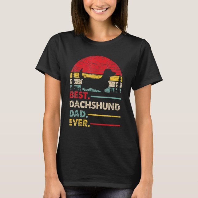 Camiseta Mens Dachshund Long Haired Best Dad Ever Dog Vinta (Frente)
