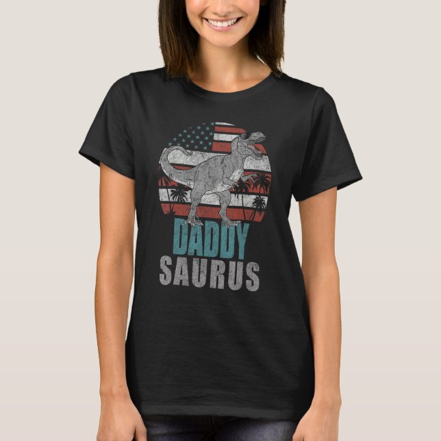Camiseta Mens Daddysaurus Rex Dinossaur Pai Saurus América (Frente)
