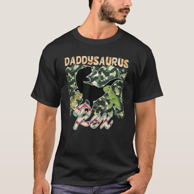Camiseta Mens Daddysaurus Rex Fundo Camouflage Design (Frente)