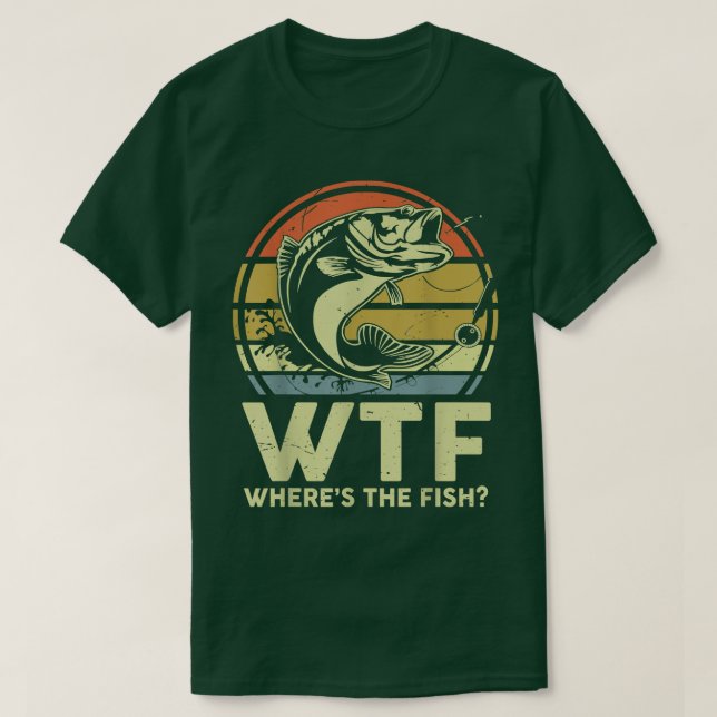Camiseta Mens Day Fisheries WTF Onde O Peixe Vinta (Frente do Design)