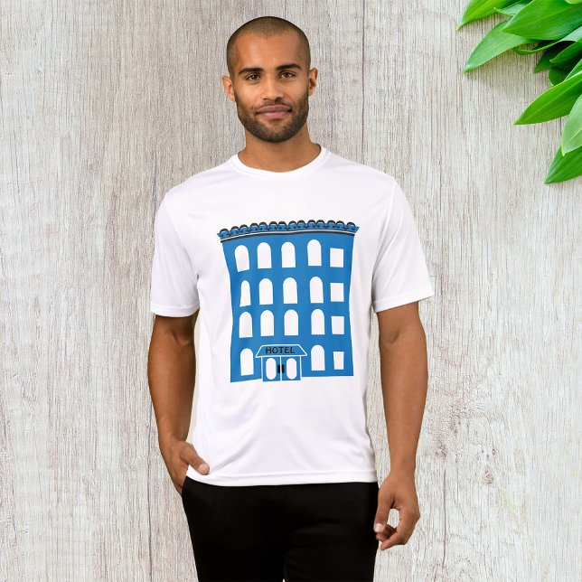 Camiseta Mens de Construção do Hotel Azul Ativos (Criador carregado)