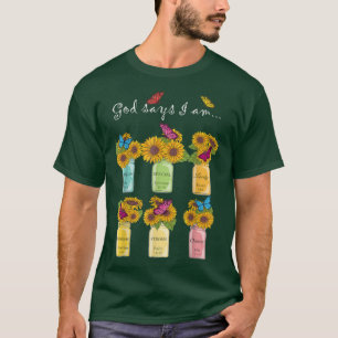 Camiseta Mens Deus Diz Que Eu Sou Borboletas De Girassol Cr