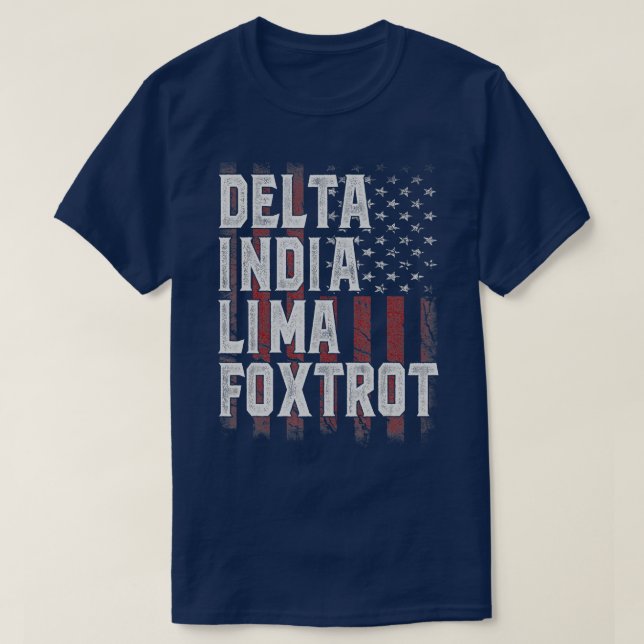 Camiseta Mens DILF Delta India Lima Foxtrot US Flag Hum (Frente do Design)