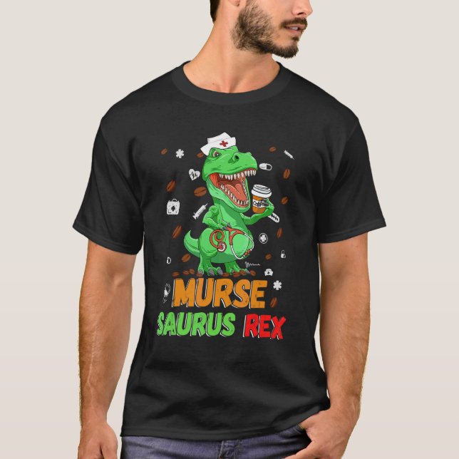 Camiseta Mens Dinosaur Scrub Nurse Life Coffee Rn Murse Nur (Frente)