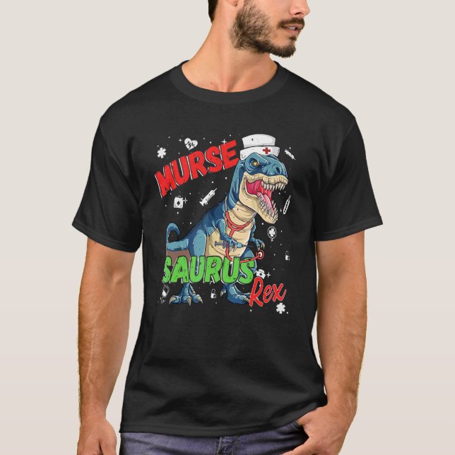 Camiseta Mens Dinossaur Scrub Enfermeira Vida Café Rn Murse (Frente)