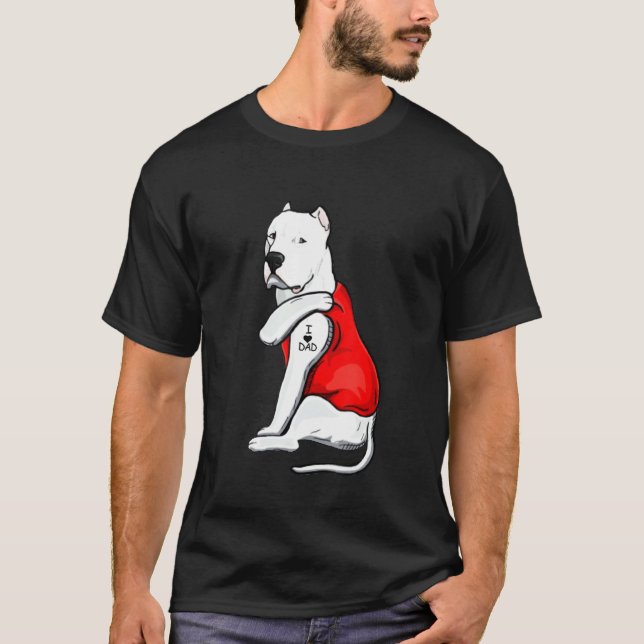 Camiseta Mens Dogo Argentino Cachorro Tatuagem Adoro Pai (Frente)
