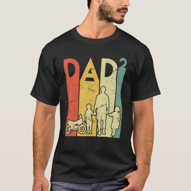 Camiseta Mens Duas Vezes Pai Moto Padre Pai 2 Crianças Fa (Frente)