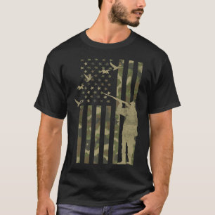 Camiseta Mens Duck Hunter American Flag Camo Duck Caça C