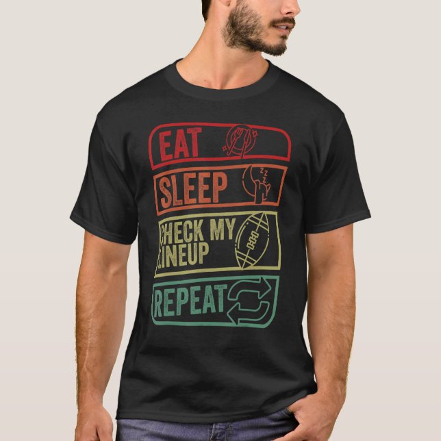 Camiseta Mens Eat Sleep Check My Lineup Repeat Life Retro F (Frente)