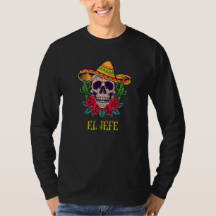 Camiseta Mens El Jefe Skull Rosas Sombrero Mexicano Bosque