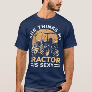 Camiseta Mens Ela Acha Que O Meu Trator É Fácil Fazendeiro.