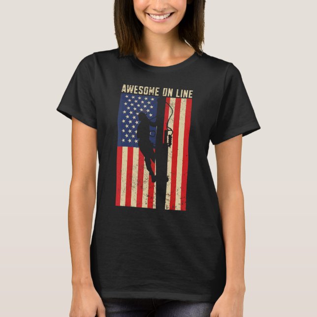 Camiseta Mens Electric Lineman American Flag Incrível No Li (Frente)