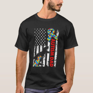 Camiseta Mens em apuros Dinossauro Autismo Pai EUA Flag Aut