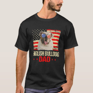 Camiseta Mens English BuldoPai Usa Flag Dog Dia de os pais