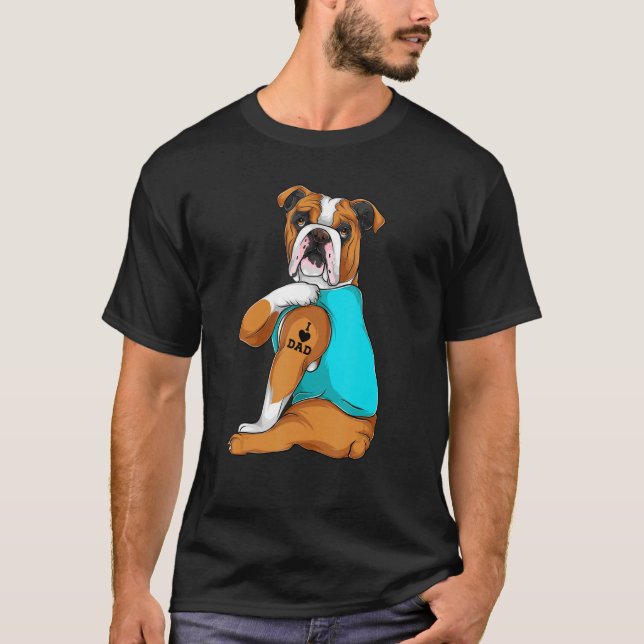 Camiseta Mens English Bulldog I Love Dad Tattoo Apparel Dog (Frente)