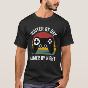 Camiseta Mens Engraçado Garçom Do Dia Gamer Pela Noite Apre