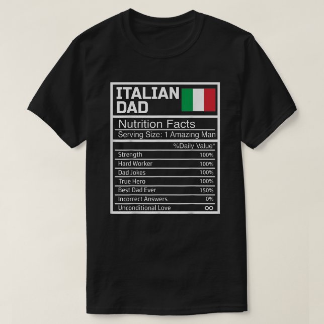 Camiseta Mens Engraçado Italiano Fatos Nutricionais em Pais (Frente do Design)
