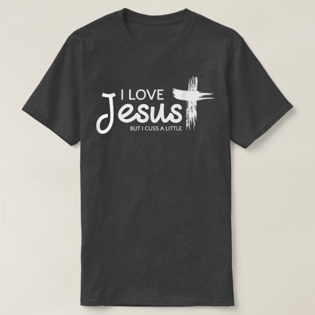 Camiseta Mens Eu Amo Jesus Mas Eu Grito Um Pouco com Cruz (Frente do Design)