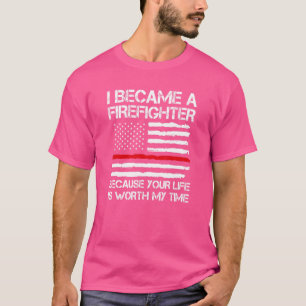 Camiseta Mens Eu Tornei-Me Bombeiro Porque A Vida Dispara