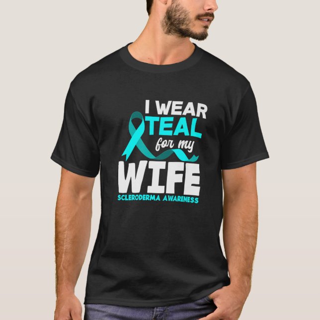 Camiseta Mens Eu Visto Teal Para A Minha Mulher Scleroderma (Frente)